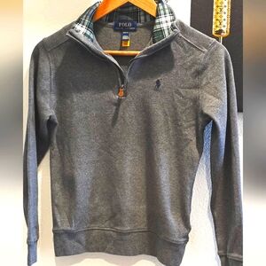 Ralph Lauren Plaid Collar Long Sleeve Shirt With Half Zip.